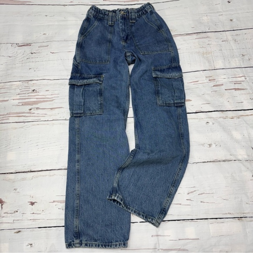 BDG‎ Cargo Utility Skate Jeans Blue Elastic Waist 25 Y2K